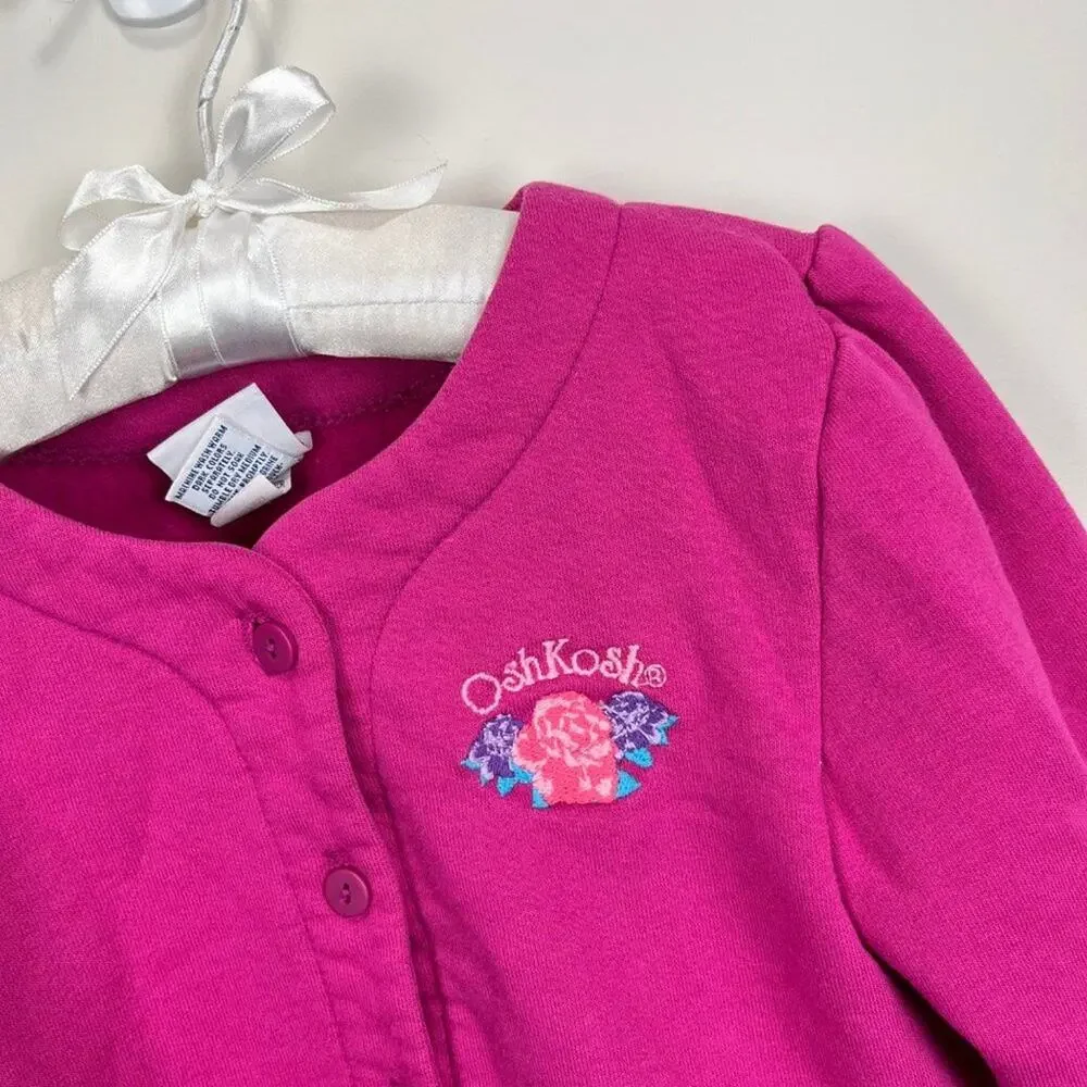 Vintage OshKosh B'gosh Girls Pink Cardigan Sweatshirt 6 USA